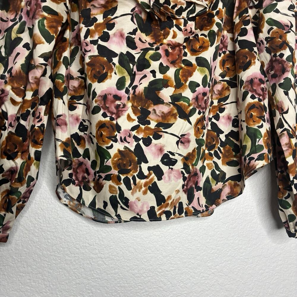 Something Navy Floral Ruffle Blouse in Cream XS NWT - Picture 11 of 13